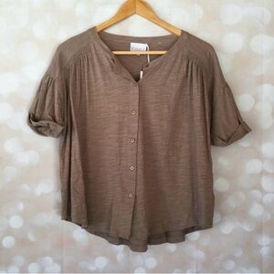 Kinly Taupe Rolled Cuff Button Down Shirt